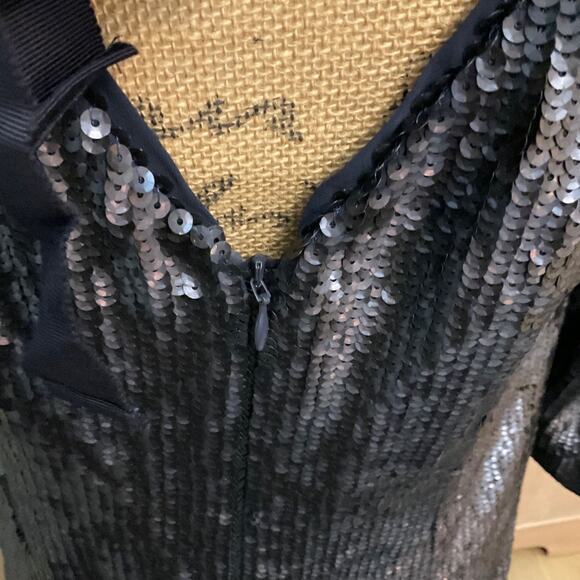 J.Crew Tie V-Back Sequin 3/4 Sleeve Mini Dress Size 4 Navy Holiday Disco NWT - Picture 10 of 15